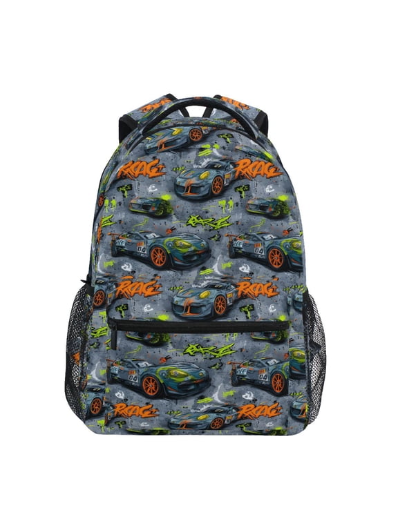 Kids Backpack Car Racing Cartoon Elementary Bookbag School Bags for Girls Boys Laptop Travel Student Daypack