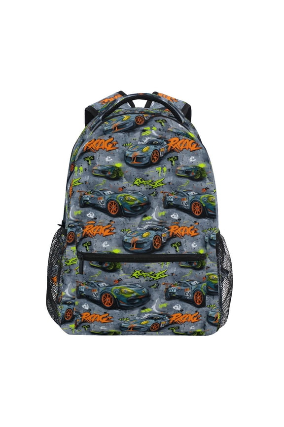 Stylish Backpack Car Racing Cartoon Elementary Bookbag Personalized Laptop School Bags Travel Daypack