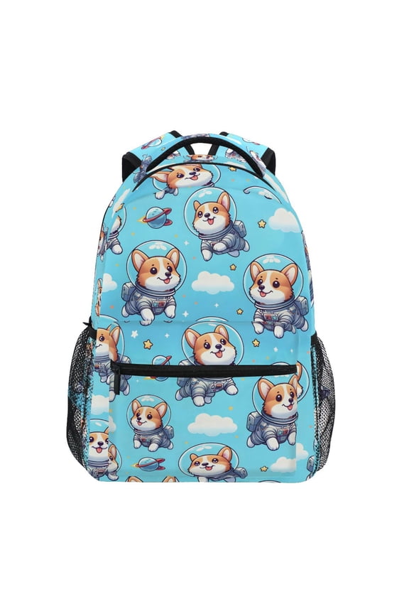Stylish Backpack Cartoon Corgi Dogs Space Elementary Bookbag Personalized Laptop School Bags Travel Daypack