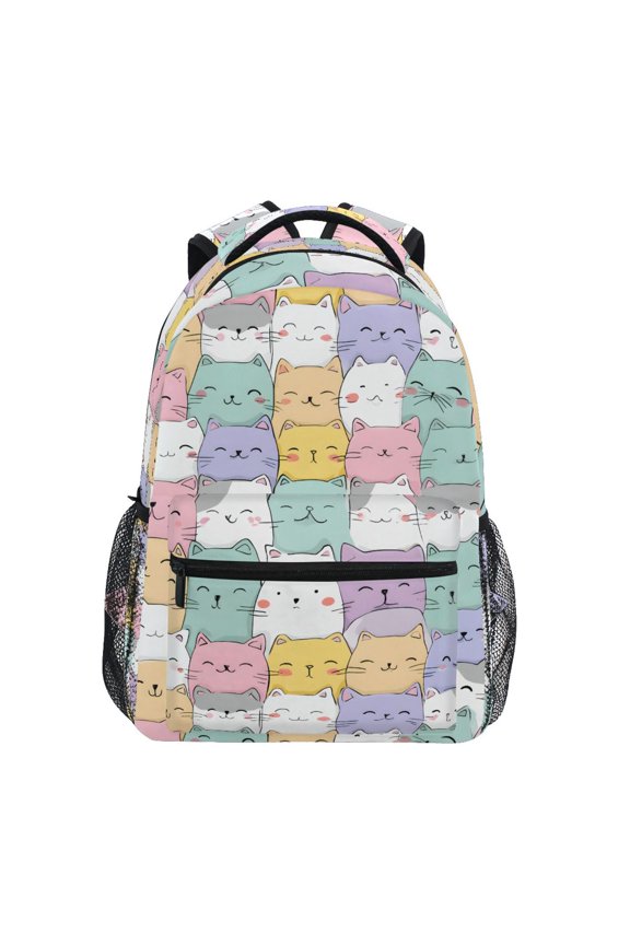 Stylish Backpack Cartoon Doodle Cats Elementary Bookbag Personalized Laptop School Bags Travel Daypack