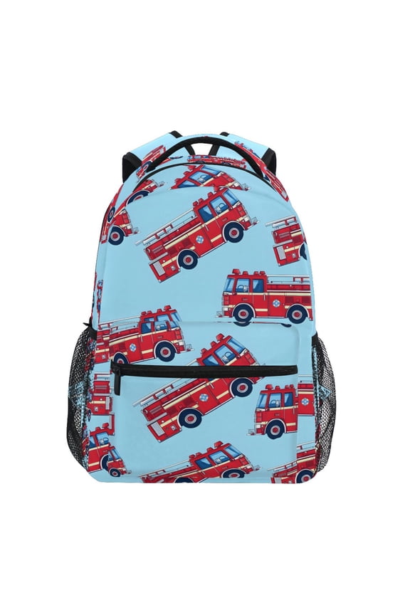 Stylish Backpack Cartoon Fire Trucks Elementary Bookbag Personalized Laptop School Bags Travel Daypack