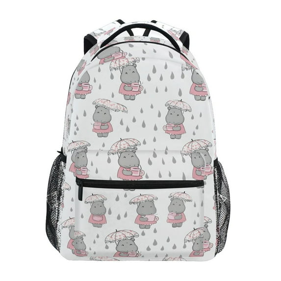 ALAZA Stylish Backpack Cartoon Hippo in Rain Elementary Bookbag Personalized Laptop School Bags Travel Daypack