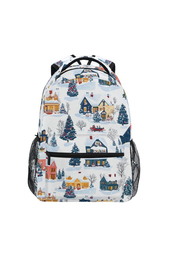 Stylish Backpack Christmas Snow Scene Elementary Bookbag Personalized Laptop School Bags Travel Daypack