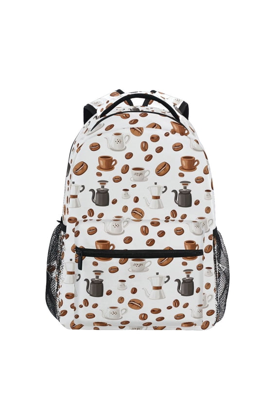 Stylish Backpack Coffee Beans Cups Elementary Bookbag Personalized Laptop School Bags Travel Daypack