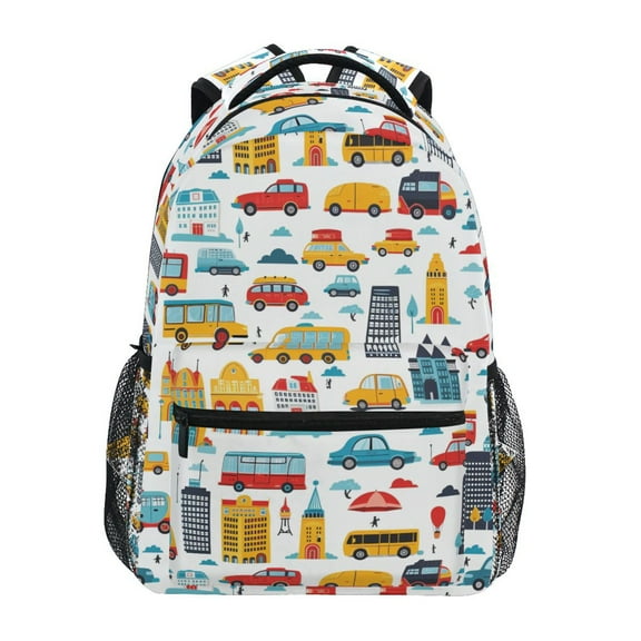 ALAZA Stylish Backpack Cute Cartoon Buses Car Elementary Bookbag Personalized Laptop School Bags Travel Daypack