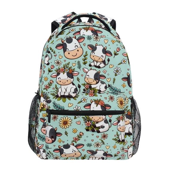ALAZA Stylish Backpack Cute Cow with Flower Elementary Bookbag Personalized Laptop School Bags Travel Daypack
