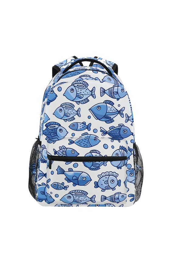 Stylish Backpack Cute Doodle Fishes Elementary Bookbag Personalized Laptop School Bags Travel Daypack