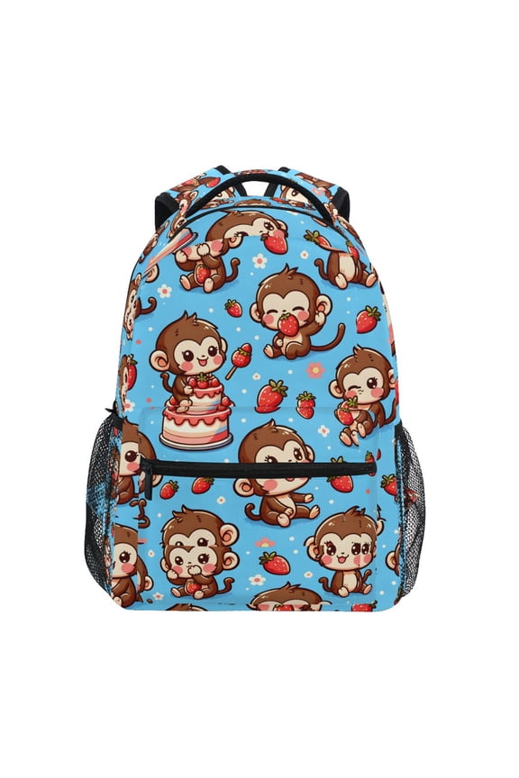 Stylish Backpack Cute Monkey and Strawberry Elementary Bookbag Personalized Laptop School Bags Travel Daypack