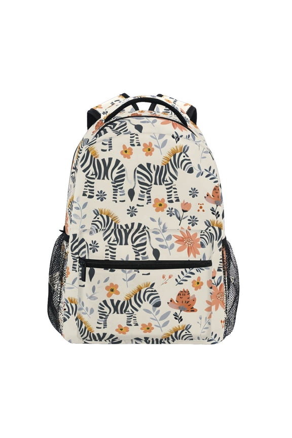 Stylish Backpack Cute Zebras and Flowers Elementary Bookbag Personalized Laptop School Bags Travel Daypack