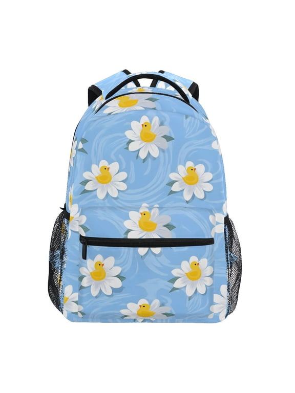 Kids Backpack Duck on Daisy Floral Elementary Bookbag School Bags for Girls Boys Laptop Travel Student Daypack