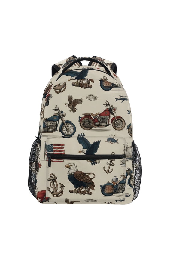 Stylish Backpack Flag Eagle Motorcycles Anchors Elementary Bookbag Personalized Laptop School Bags Travel Daypack