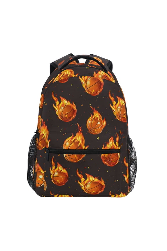 Stylish Backpack Flaming Basketballs Elementary Bookbag Personalized Laptop School Bags Travel Daypack