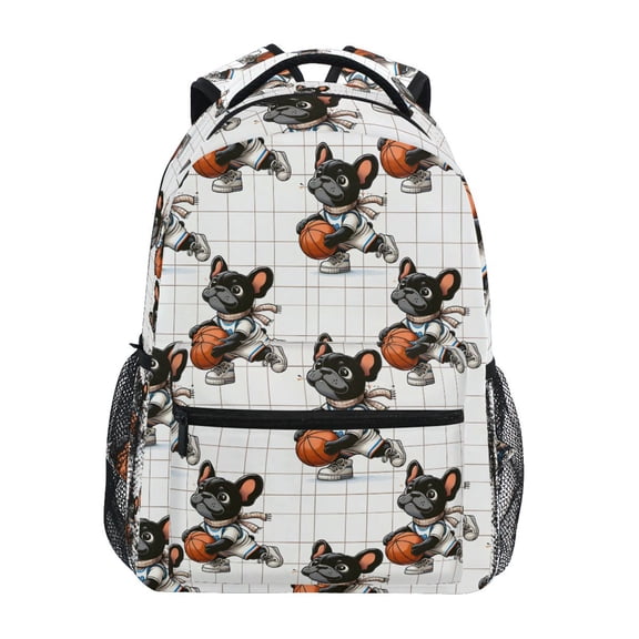 ALAZA Stylish Backpack French Bulldog with Basketball Elementary Bookbag Personalized Laptop School Bags Travel Daypack