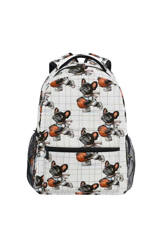 Stylish Backpack French Bulldog with Basketball Elementary Bookbag Personalized Laptop School Bags Travel Daypack