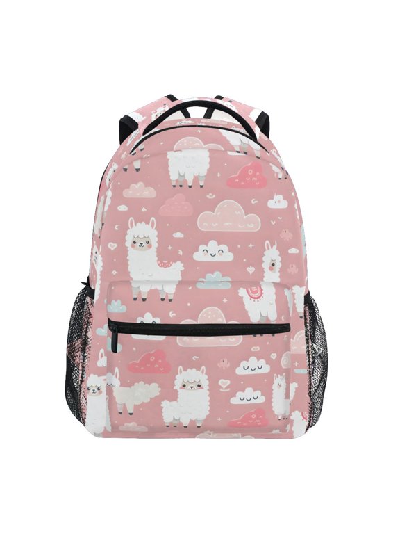 Kids Backpack Funny Llama and Clouds Elementary Bookbag School Bags for Girls Boys Laptop Travel Student Daypack