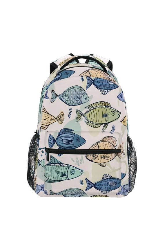 Stylish Backpack Hand Draw Fishes Elementary Bookbag Personalized Laptop School Bags Travel Daypack