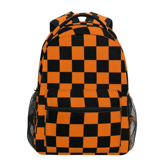 ALAZA Stylish Backpack Orange Checkered Grid Pattern Elementary Bookbag Personalized Laptop School Bags Travel Daypack