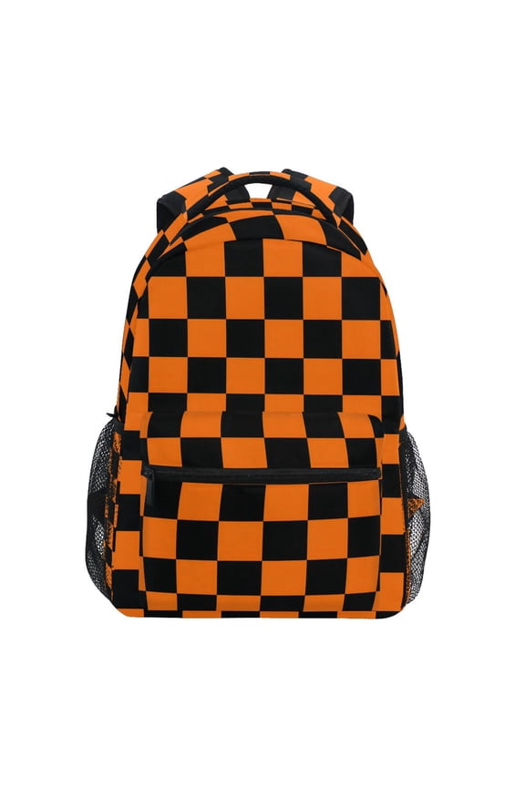 Stylish Backpack Orange Checkered Grid Pattern Elementary Bookbag Personalized Laptop School Bags Travel Daypack