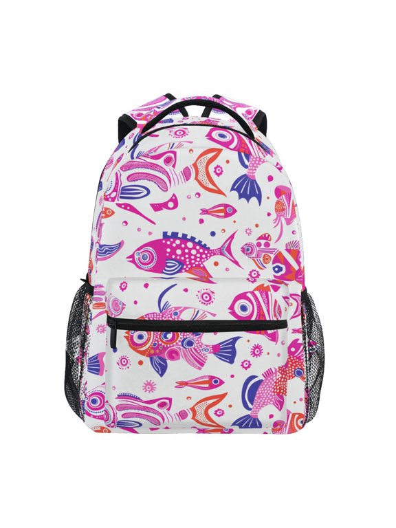 Kids Backpack Pink Fish Elementary Bookbag School Bags for Girls Boys Laptop Travel Student Daypack
