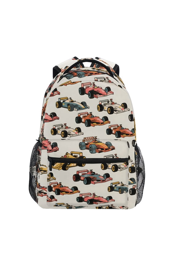 Stylish Backpack Racing Cars Elementary Bookbag Personalized Laptop School Bags Travel Daypack