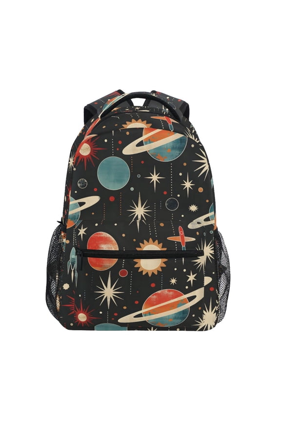 Stylish Backpack Retro Space Planets Rockets Elementary Bookbag Personalized Laptop School Bags Travel Daypack