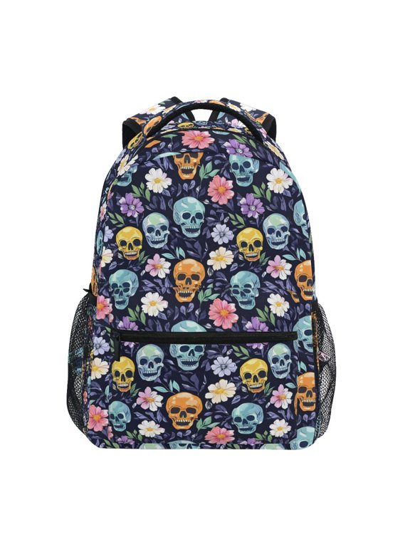 Kids Backpack Skull Flowers Daisy Elementary Bookbag School Bags for Girls Boys Laptop Travel Student Daypack