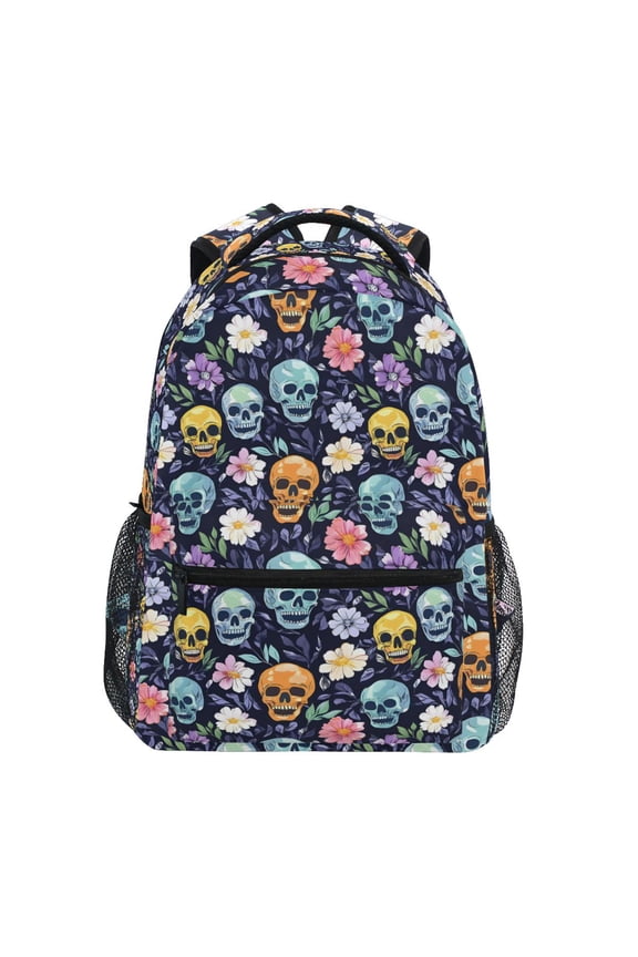 Stylish Backpack Skull Flowers Daisy Elementary Bookbag Personalized Laptop School Bags Travel Daypack