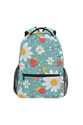 Stylish Backpack Strawberry Daisy Floral Elementary Bookbag Personalized Laptop School Bags Travel Daypack