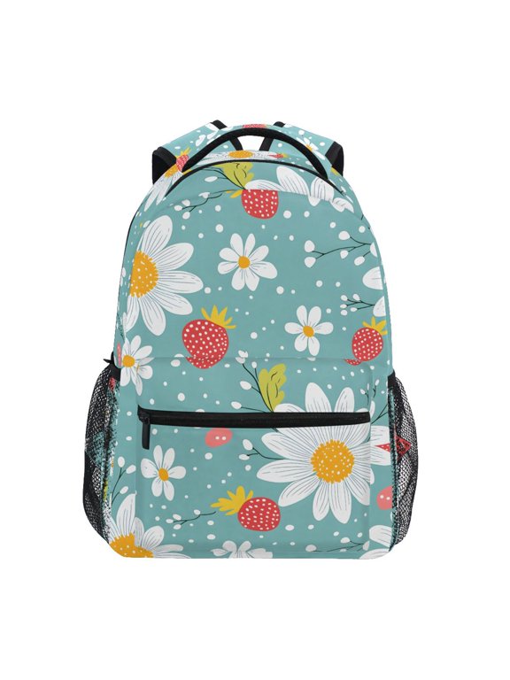 Kids Backpack Strawberry Daisy Floral Elementary Bookbag School Bags for Girls Boys Laptop Travel Student Daypack