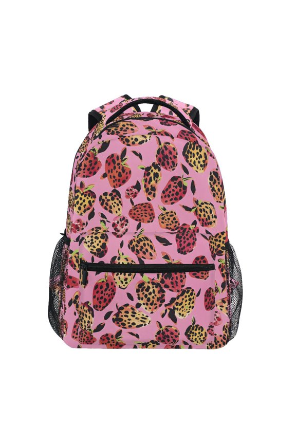 Stylish Backpack Strawberry Shape Leopard Elementary Bookbag Personalized Laptop School Bags Travel Daypack
