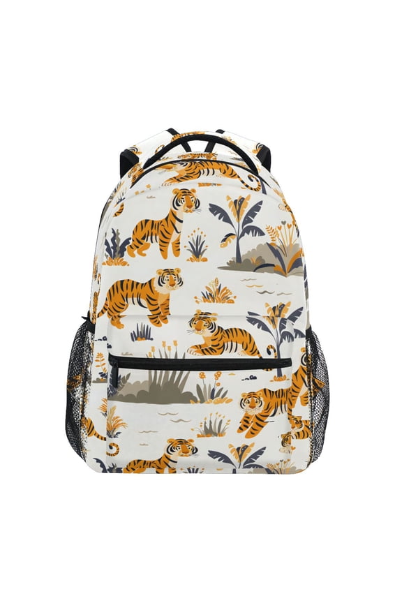 Stylish Backpack Tigers and Palm Leaves Elementary Bookbag Personalized Laptop School Bags Travel Daypack