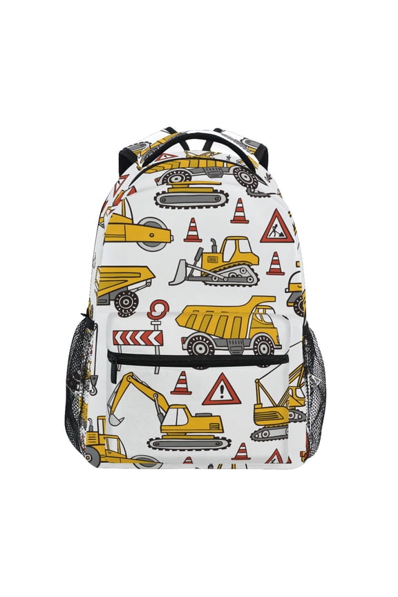 Stylish Backpack Truck Excavator Car Yellow Elementary Bookbag Personalized Laptop School Bags Travel Daypack
