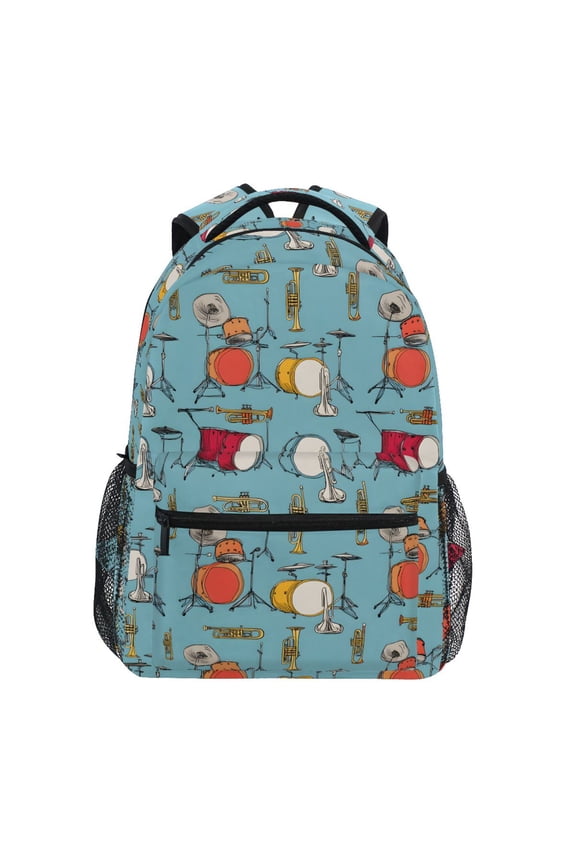 Stylish Backpack Trumpet Drums Pattern Elementary Bookbag Personalized Laptop School Bags Travel Daypack
