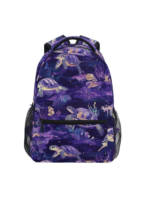 Kids Backpack Turtles Purple Elementary Bookbag School Bags for Girls Boys Laptop Travel Student Daypack