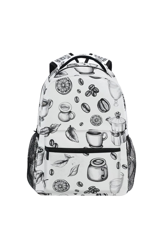 Stylish Backpack Vintage Coffee Beans Cups Elementary Bookbag Personalized Laptop School Bags Travel Daypack