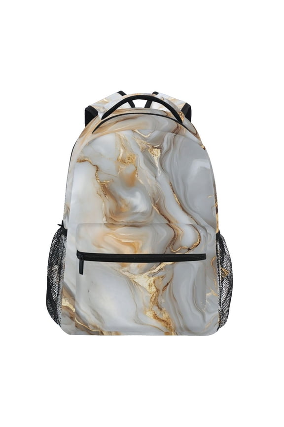 Stylish Backpack White Gold Marble Elementary Bookbag Personalized Laptop School Bags Travel Daypack