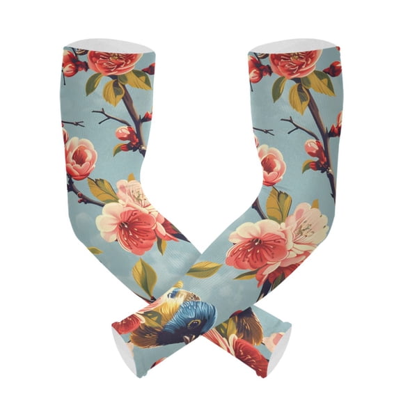 ALAZA Summer Birds Peony Flower UV Sun Protection Arm Sleeves UPF 50+ Compression Cooling Sleeve 1 Pair