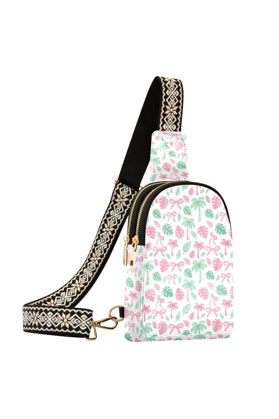 Summer Bow Palm Leave Sling Bag for Women Men Waterproof Crossbody Chest Bags