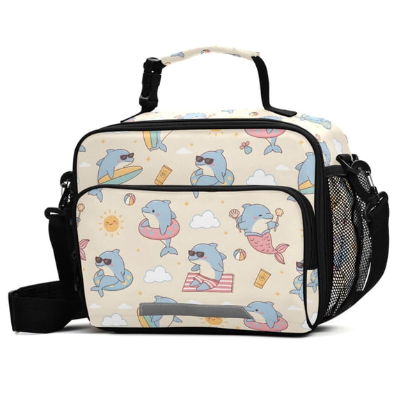 ALAZA Summer Dolphin Lunch Box Insulated Cooler Bag Reusable Tote Bags with Shoulder Strap