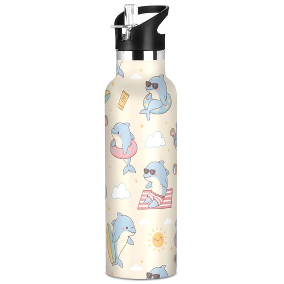 ALAZA Summer Dolphin Pattern Stainless Steel Water Bottle Vacuum Insulated Leak-Proof Tumbler with Straw Handle 20oz
