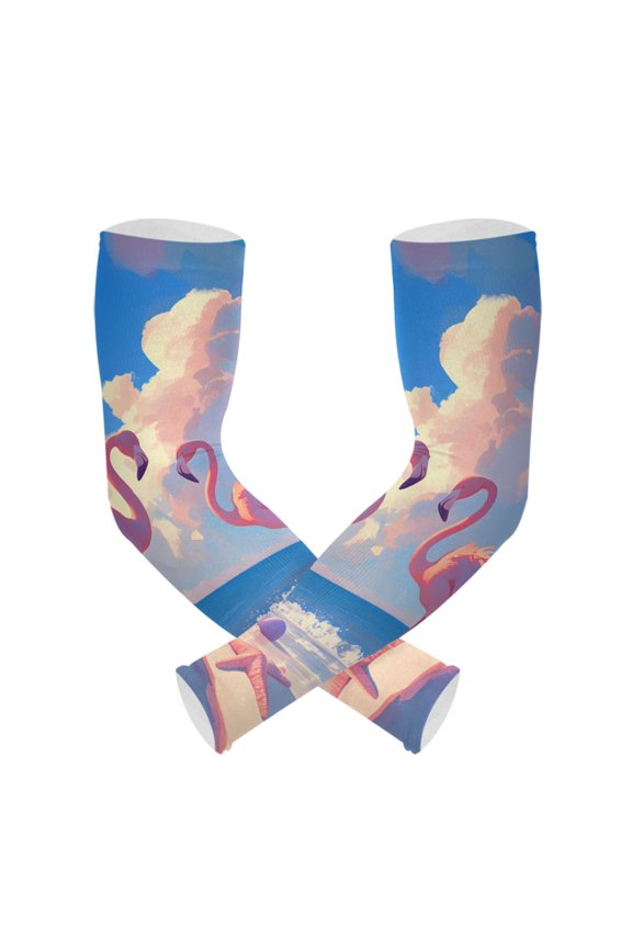 Summer Flamingo on Beach UV Sun Protection Arm Sleeves UPF 50+ Compression Cooling Sleeve 1 Pair