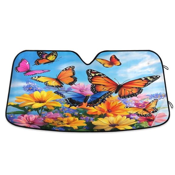 ALAZA Summer Flower Butterfly Pattern Car Windshield Sun Shade Foldable UV Ray Sunshade Visor Protector 55 x 27.6in