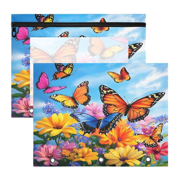 ALAZA Summer Flower Butterfly Pattern Pencil Pouch 3 Ring Binder with ...