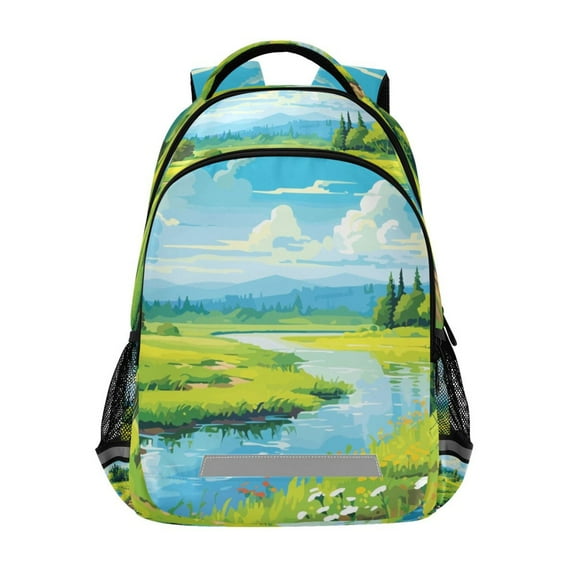 ALAZA Summer Landscape Green Backpack Elementary School Bag Bookbag Travel Rucksack