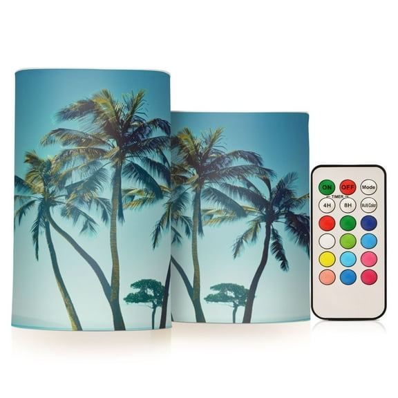 ALAZA Summer Palm Tree 2 PCs LED Flickering Flameless Candles with Remote Timer Battery Operated Candle