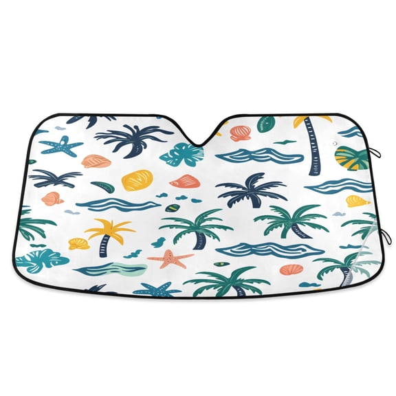 ALAZA Summer Palm Trees Windshield Sun Shade Car Foldable Sun Visor Block UV Rays Protector 53"x23.5"