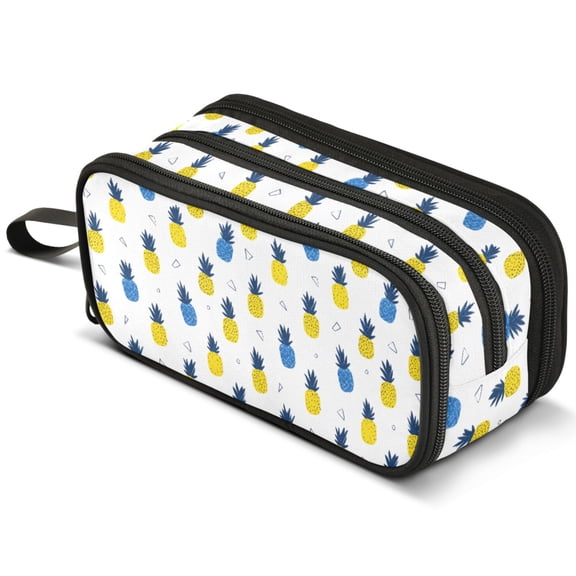 ALAZA Summer Pineapples Pencil Case Bag Large 3 Compartment Pen Pouch Holder Box Storage Organizer