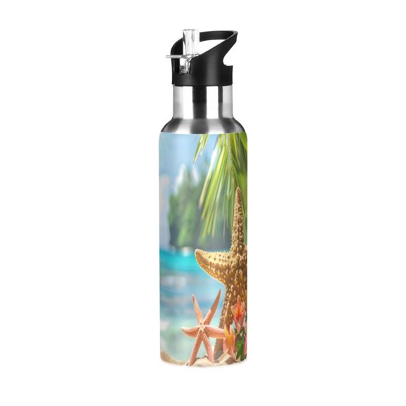 ALAZA Summer Sea Star Beach Water Bottle Insulated Flask Stainless Steel Straw Lid 20 oz