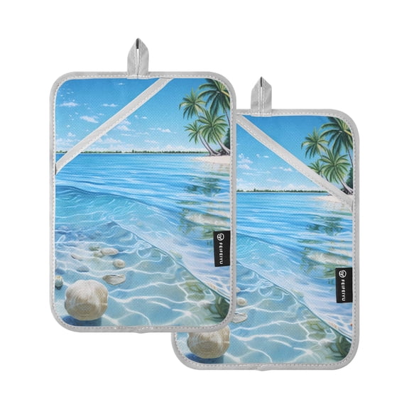 ALAZA Summer Seashell in Sea Pot Holders Set of 2 Heat Resistant Kitchen Oven Mitts