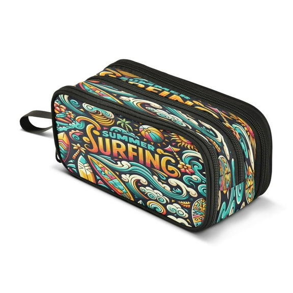 ALAZA Summer Surfing Pencil Case Bag 3 Compartment Pen Pouch Large Storage Holder Box Organizer